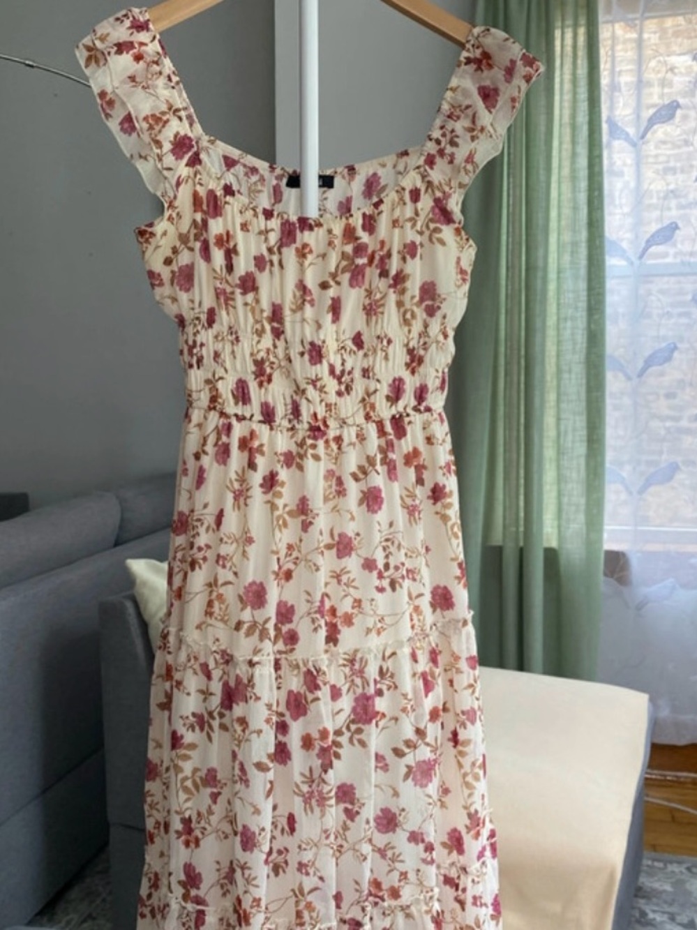 Trixxi Cream Midi Dress with Pink Floral Print